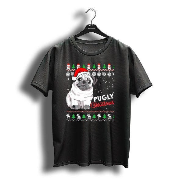 Pugly Christmas Santa Hat Snowflakes Ugly T Shirt t shirt 1