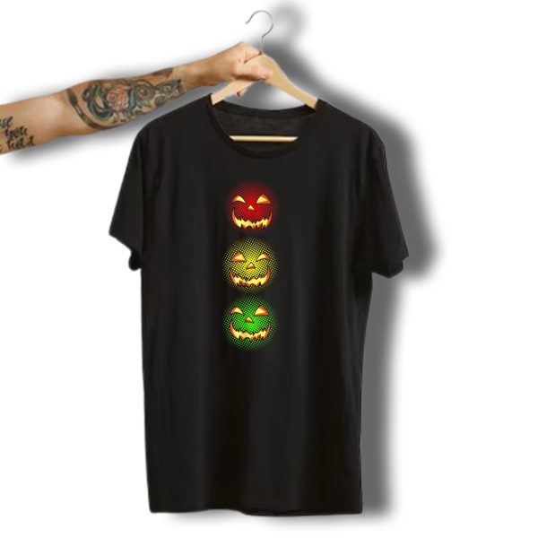 Pumpkin Face Stoplight Halloween Traffic Light Trio T Shirt t shirt 1