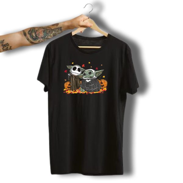 Pumpkin Halloween Baby Yoda Jack Skellington Autumn Leaves T Shirt t shirt 1
