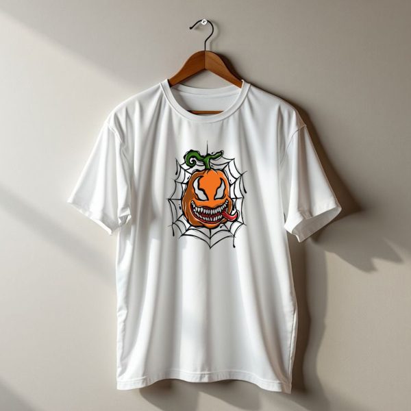 Pumpkin Halloween Horror With Creepy Spider Web T Shirt t shirt 1