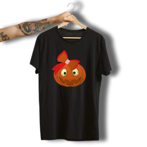 Pumpkin Head Girl With Red Bow Halloween Women T Shirt t shirt 1