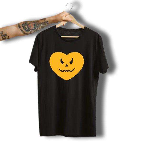 Pumpkin Heart Halloween Yellow Heart Scare Jack O Lantern Face T Shirt t shirt 1