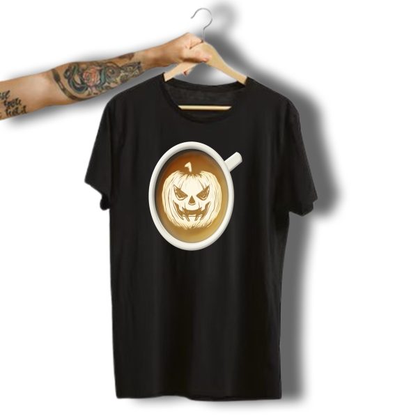 Pumpkin Latte Art Halloween Cappuccino Coffee T Shirt t shirt 1
