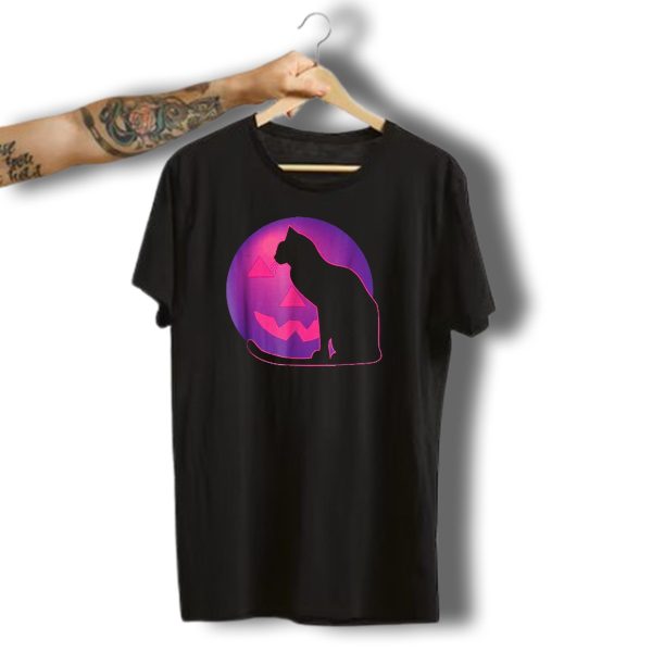 Pumpkin Moon Cat Silhouette Halloween Scene T Shirt t shirt 1