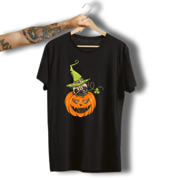 Pumpkin Pug Witch Halloween Costume Women T Shirt t shirt 1
