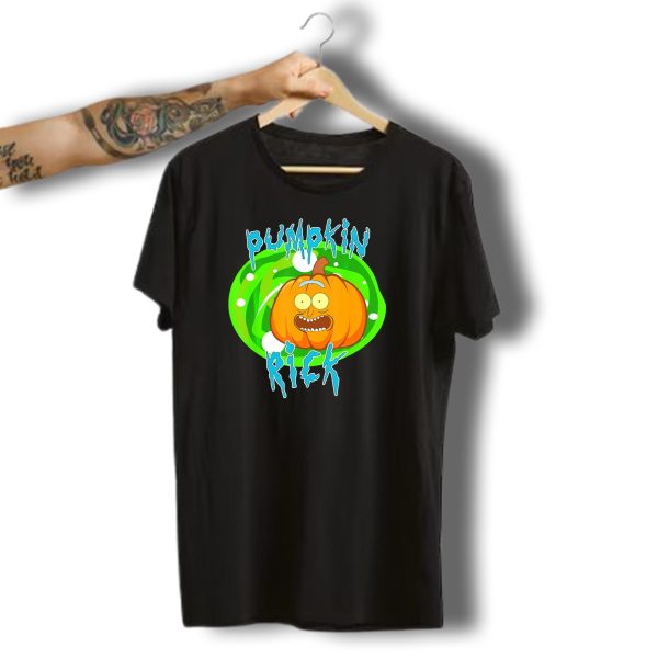Pumpkin Rick Halloween Parody With Green Portal And Cartoon Face T Shirt t shirt 1
