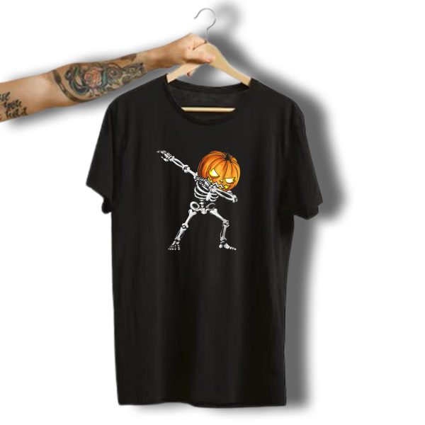 Pumpkin Skeleton Dabbing Halloween Image T Shirt t shirt 1