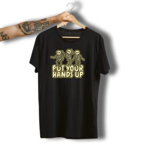 Put Your Hands Up Halloween Skeleton Trio Party T-Shirt