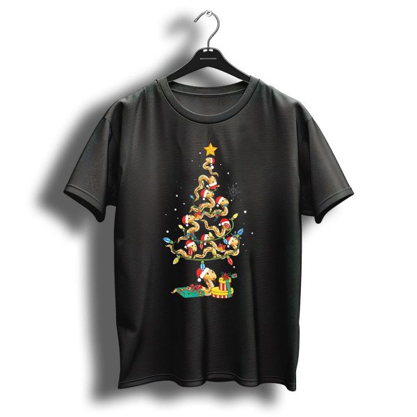 Python Snake Christmas Tree With Santa Hats And Colorful Lights T Shirt 1 t shirt 1