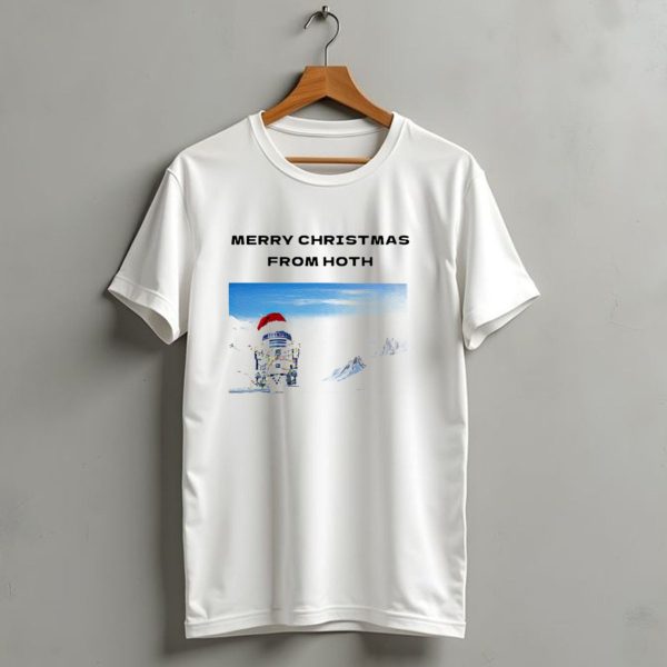 R2 D2 Merry Christmas From Hoth Santa Hat Lights Snowy Scene T Shirt 1 t shirt 1