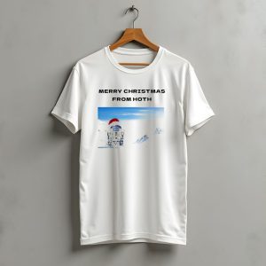 R2 D2 Merry Christmas From Hoth Santa Hat Lights Snowy Scene T-Shirt