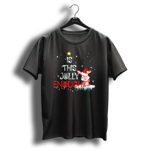 Rabbit Christmas Is This Jolly Enough Festive Santa Hat Snowflakes T Shirt