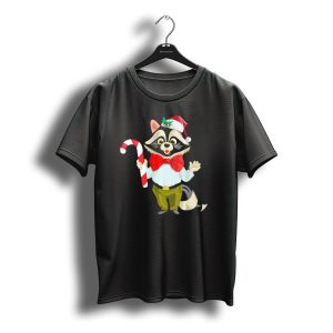 Raccoon Christmas Santa Hat Candy Cane Wild Trash Panda Spirit T-Shirt