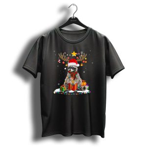 Raccoon Reindeer Xmas Light Christmas Ornaments Santa Lover With Santa Hat And Presents T-Shirt