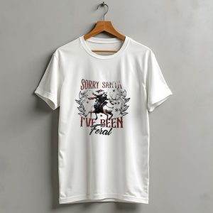 Raccoon Riding Reindeer Sorry Santa Ive Been Feral Christmas T Shirt