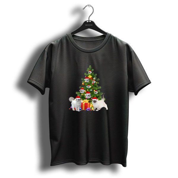 Ragdoll Cat Faces On Christmas Tree With Santa Hats And Presents T Shirt 1 t shirt 1