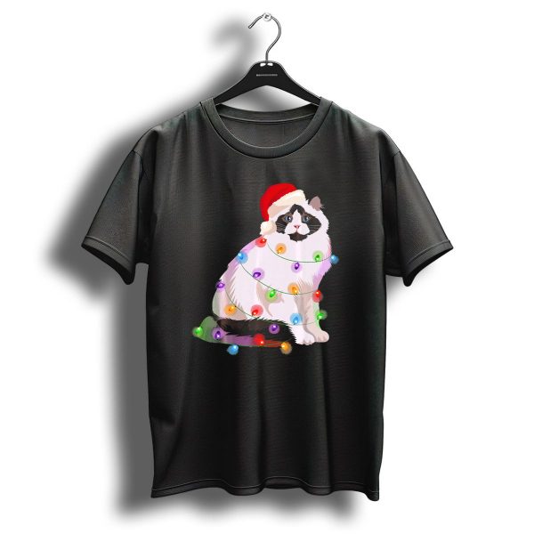 Ragdoll Cat With Christmas Lights And Santa Hat T Shirt 1 t shirt 1