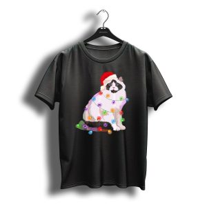 Ragdoll Cat With Christmas Lights And Santa Hat T-Shirt