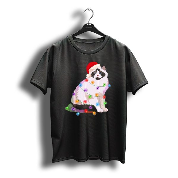 Ragdoll Cat With Christmas Lights And Santa Hat T Shirt t shirt 1