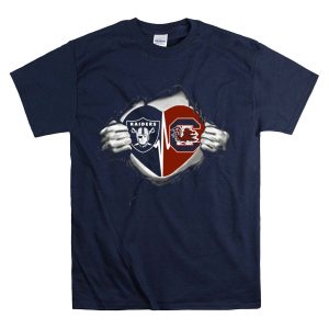 Raiders Gamecocks Heartbeat Logo Fusion T-Shirt