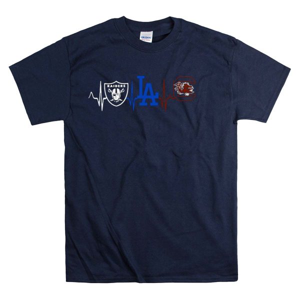 Raiders La Dodgers South Carolina Gamecocks Heartbeat T Shirt 1 Navy
