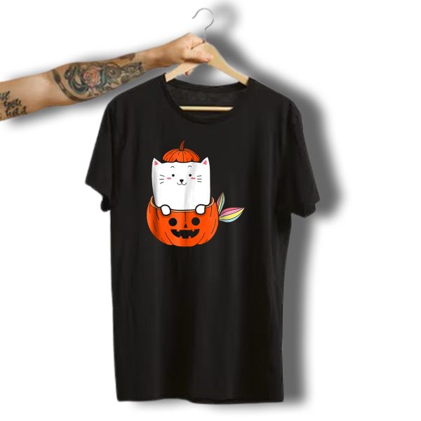 Rainbow Cat Mermaid Inside Halloween Pumpkin Jack O Lantern T Shirt t shirt 1