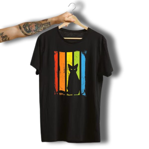 Rainbow Striped Black Cat Halloween T Shirt t shirt 1