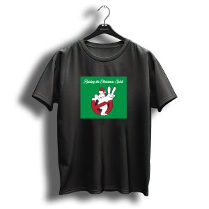 Raising The Christmas Spirit Ghostbusters Santa Hat Peace Sign T Shirt