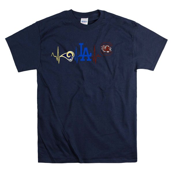 Rams Dodgers South Carolina Gamecocks Heartbeat T Shirt 1 Navy