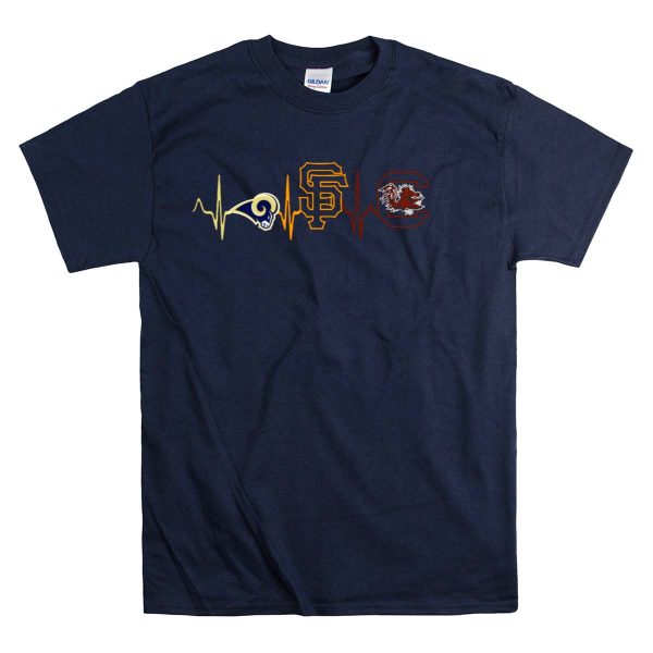 Rams Giants Gamecocks Heartbeat Love T Shirt 1 Navy