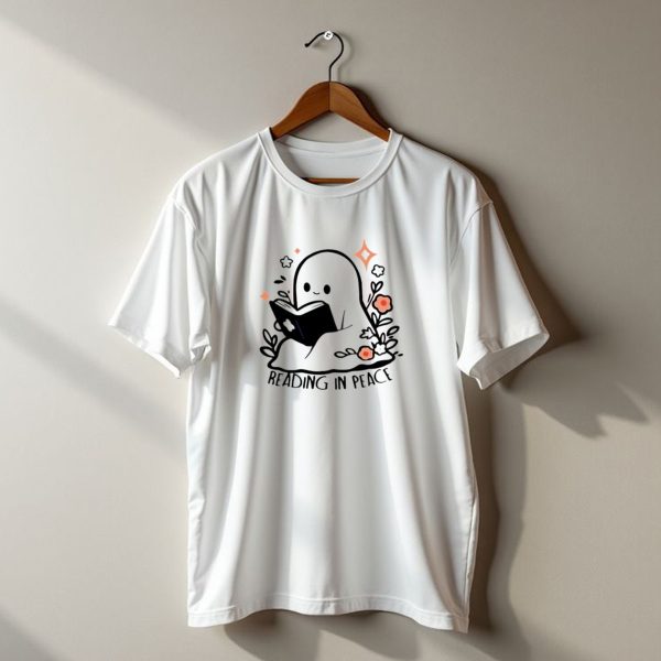 Reading In Peace Halloween Ghost Surrounded By Flowers T Shirt t shirt 1