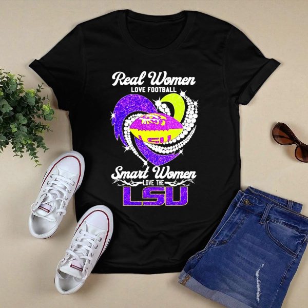 Real Women Love Football Smart Women Love the LSU Tigers Football Sparkle T Shirt Black 1