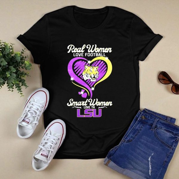 Real Women Love Football Smart Women Love the LSU Tigers Tiger Heart T Shirt Black 1