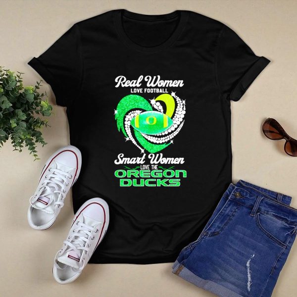 Real Women Love Football Smart Women Love the Oregon Ducks Diamond Heart T Shirt 1