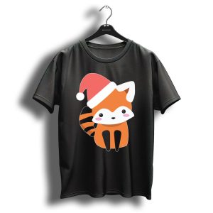 Red Panda Bear With Santa Hat Christmas T Shirt