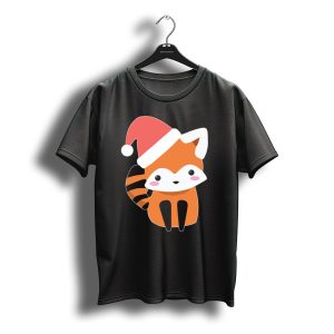 Red Panda Bear With Santa Hat Christmas T-Shirt