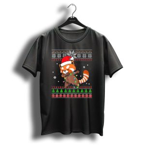 Red Panda Dab Santa Hat Christmas Lights Sweater Snowflakes Christmas Trees T Shirt
