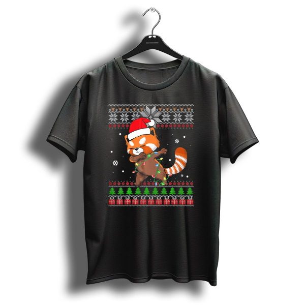 Red Panda Dab Santa Hat Christmas Lights Sweater Snowflakes Christmas Trees T Shirt 1 t shirt 1