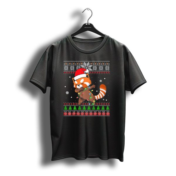 Red Panda Dab Santa Hat Christmas Lights Sweater Snowflakes Christmas Trees T Shirt t shirt 1