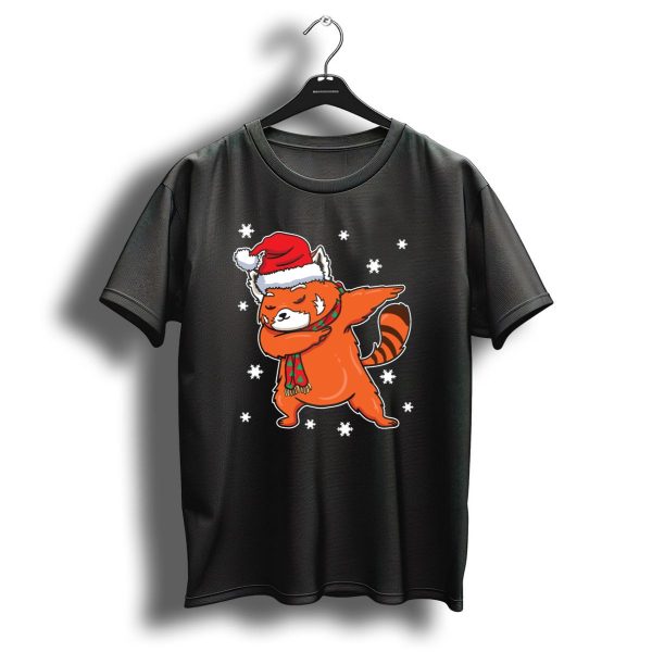 Red Panda Dabbing Santa Hat Scarf Snowflakes Christmas Present T Shirt 1 t shirt 1