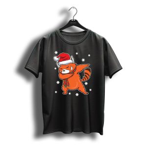 Red Panda Dabbing Santa Hat Scarf Snowflakes Christmas Present T-Shirt