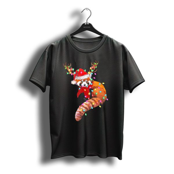 Red Panda Santa Hat Antlers Christmas Lights T Shirt t shirt 1
