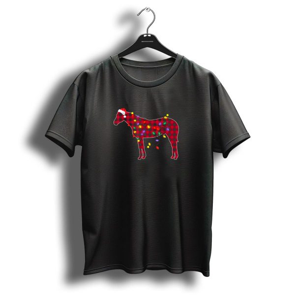 Red Plaid Buffalo Horse With Christmas Lights And Santa Hat T Shirt 1 t shirt 1