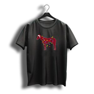 Red Plaid Buffalo Horse With Christmas Lights And Santa Hat T-Shirt