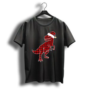 Red Plaid Dinosaur Santa Hat Christmas Buffalo Matching Family T Shirt