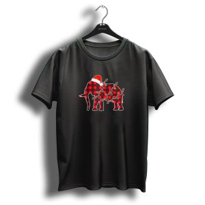 Red Plaid Elephant Santa Hat Christmas Lights T Shirt