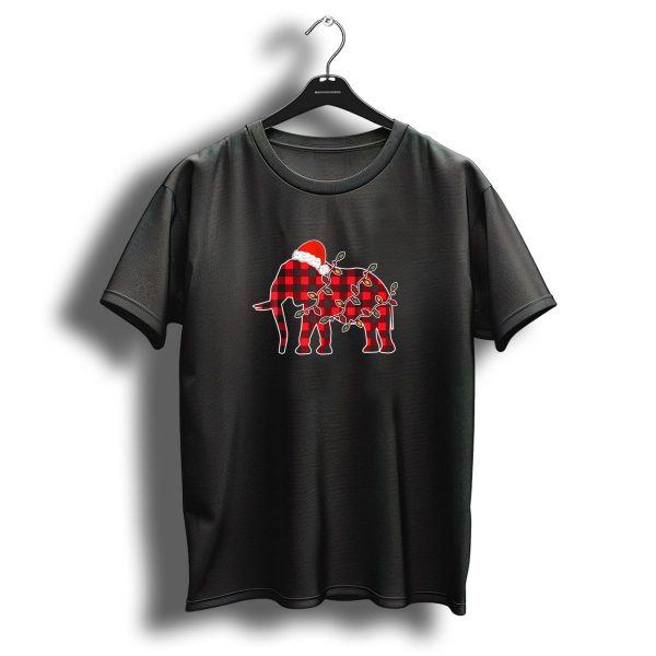 Red Plaid Elephant Santa Hat Christmas Lights T Shirt 1 t shirt 1