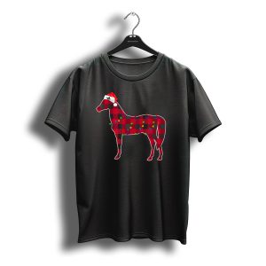 Red Plaid Horse With Christmas Lights And Santa Hat Buffalo T-Shirt