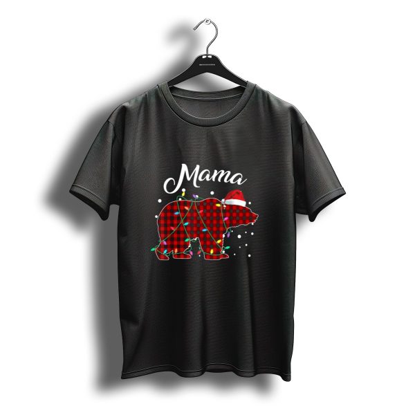 Red Plaid Mama Bear With Christmas Lights And Santa Hat T Shirt t shirt 1