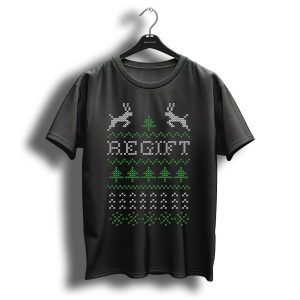 Regift Christmas Present Reindeer Cross Stitch T Shirt